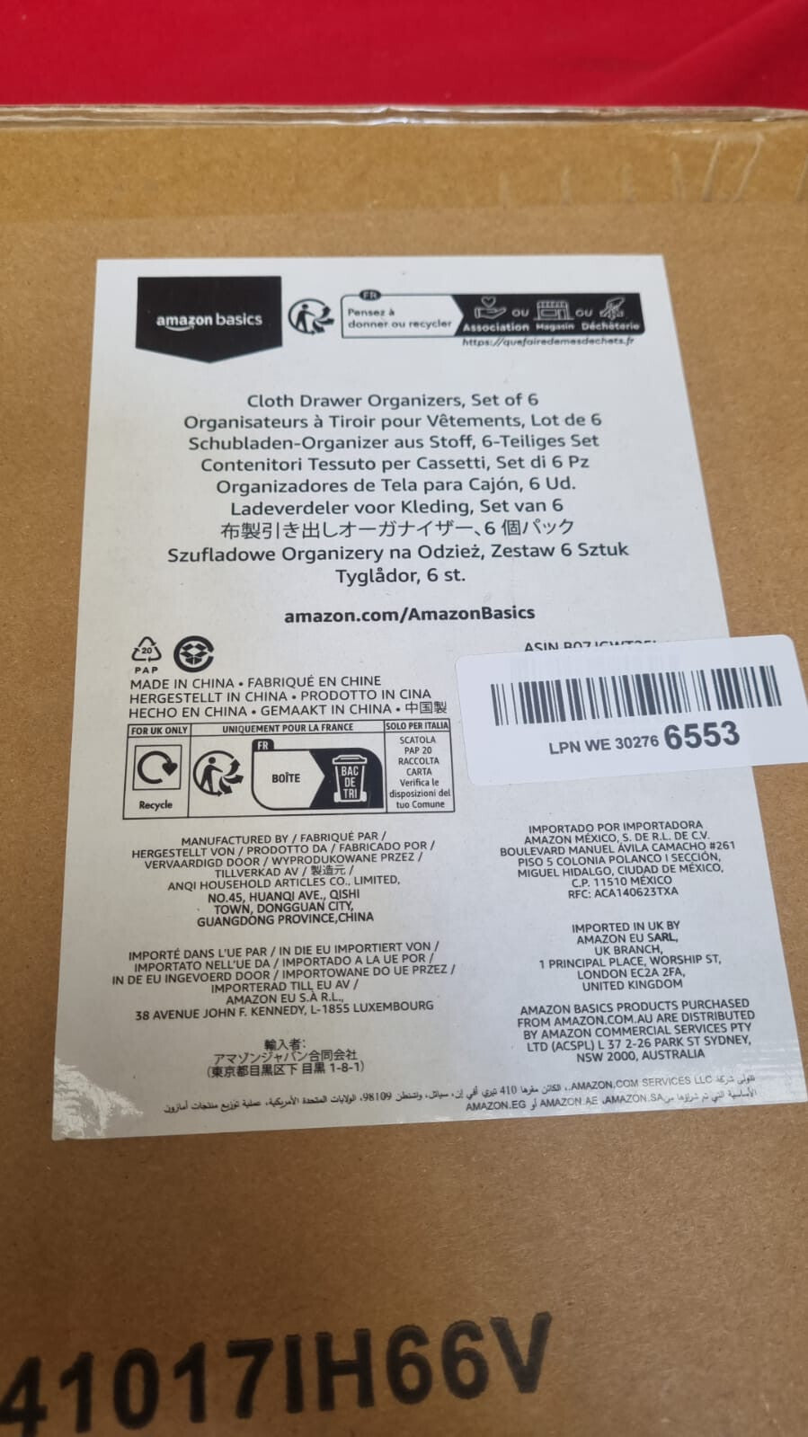 Amazon Basics Collapsible Clothes Drawer Organisers / Dividers for Wardrobe 6pcs