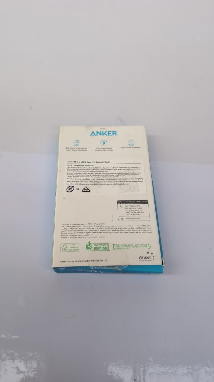 Anker Charger Cable, 2-Pack 3 ft  USB A to USB C Braided cable(BOX DAMAGED)