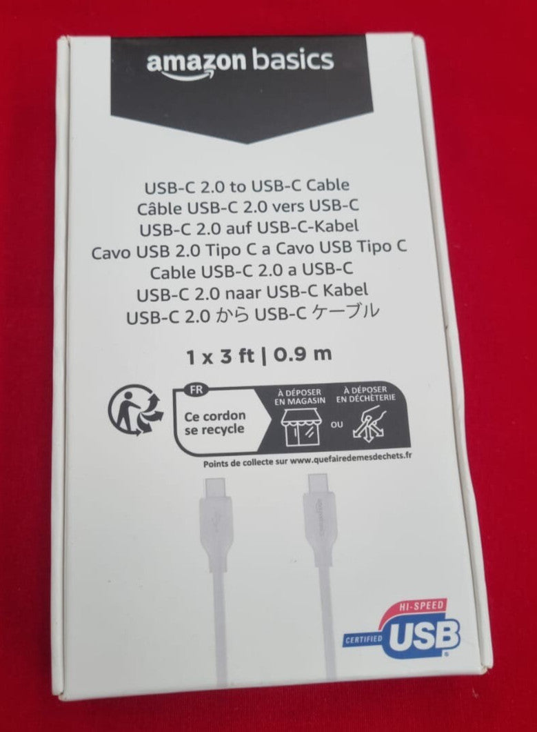 Amazon Basics USB-C 2.0 Fast Charger Cable, 480Mbps Speed 0.9 m (box damaged)