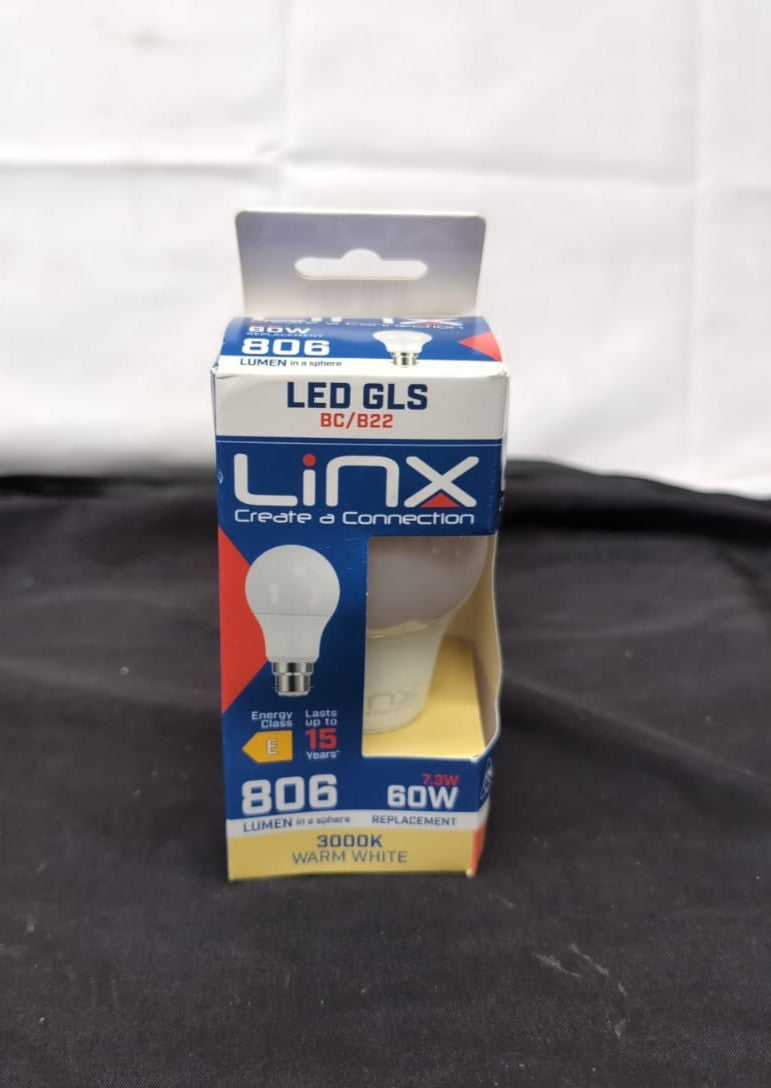 Linx  GLS Opal 7.3W LED Light Bulb - B22 Bayonet Light Bulb, 3000K Warm White,