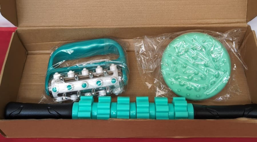 3-in-1 Fascia Roller Massage Kit Includes: Stick Anti-Cellulite Scrubber