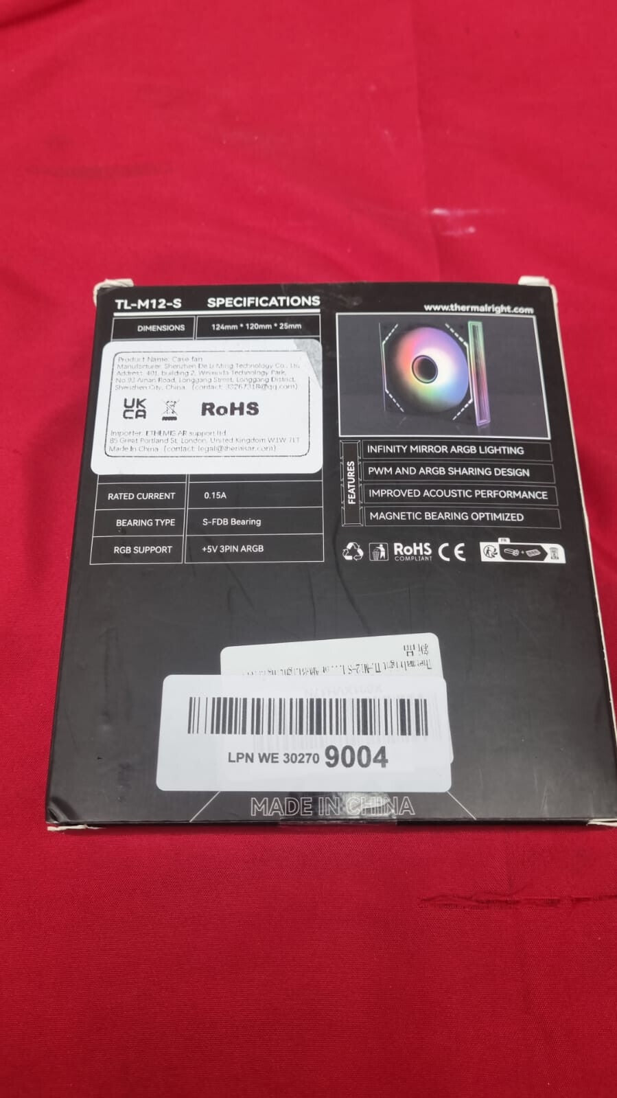 Thermalright TL-M12W CPU Fan 120mm Case Cooler Fan ARGB, 4pin PWM Connector