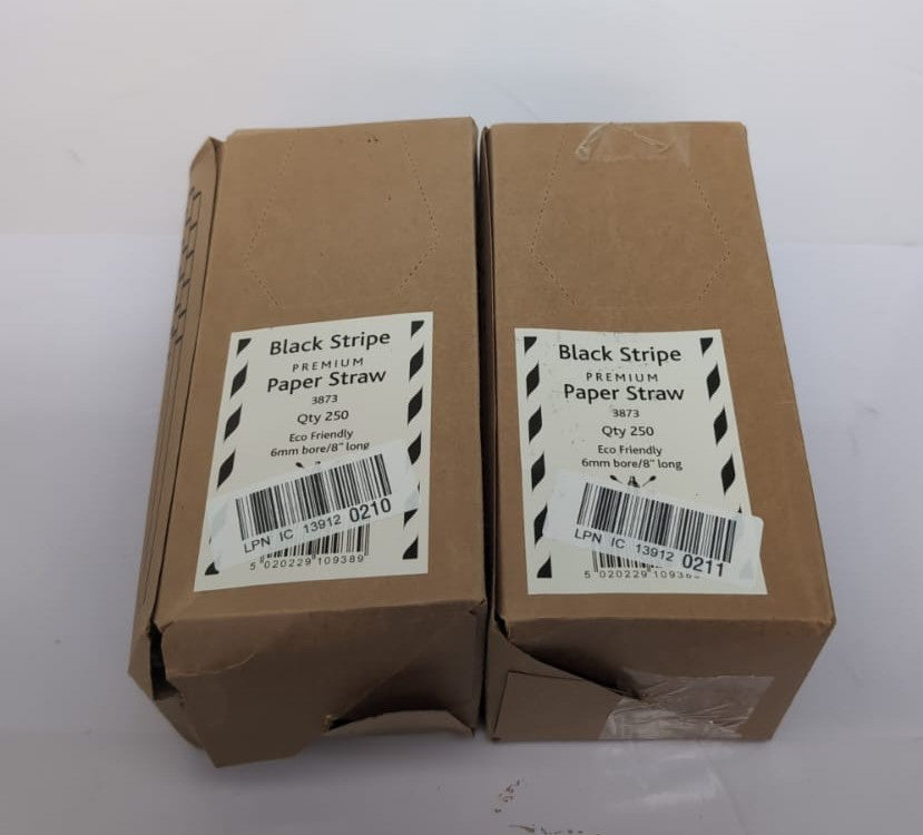 Black & White Striped Paper Straws 8" 6mm – Pack of 250  (Box Damaged)