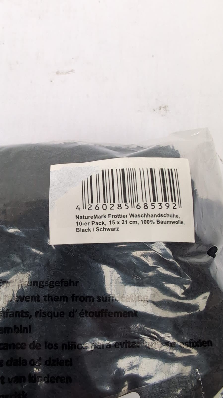 NatureMark 10 Bath Gloves, Black, Pack of 10-15 x 21 cm