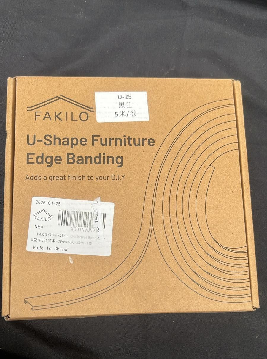 FAKILO 5m×25mm U-Shape Flexible Furniture Edge Banding TPE Self Adhesive ,Black
