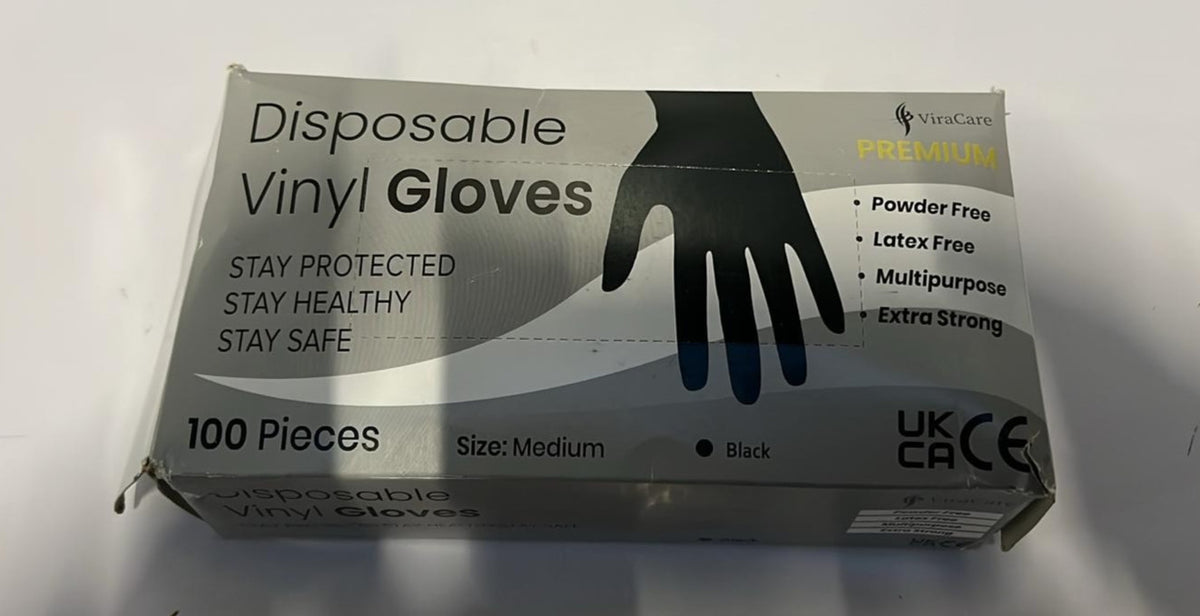 100 x Black Premium Disposable Gloves Vinyl  (1Pack of 100, Medium)