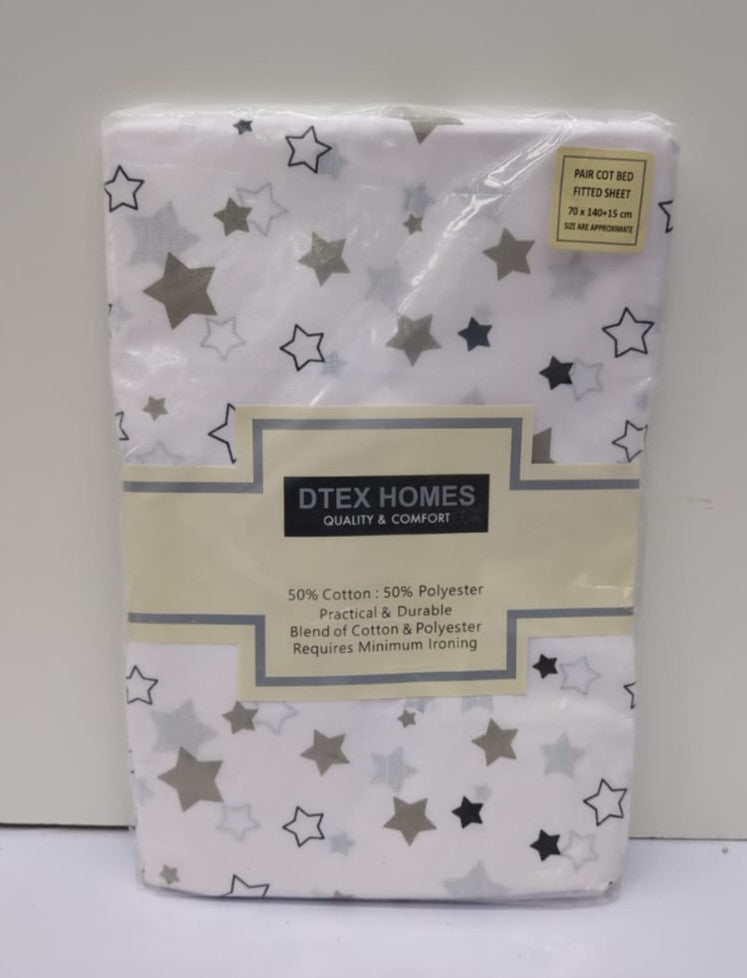 Pair cotbed fitted sheet,cot sheets,70 x 140 + 15 cm, Little Stars