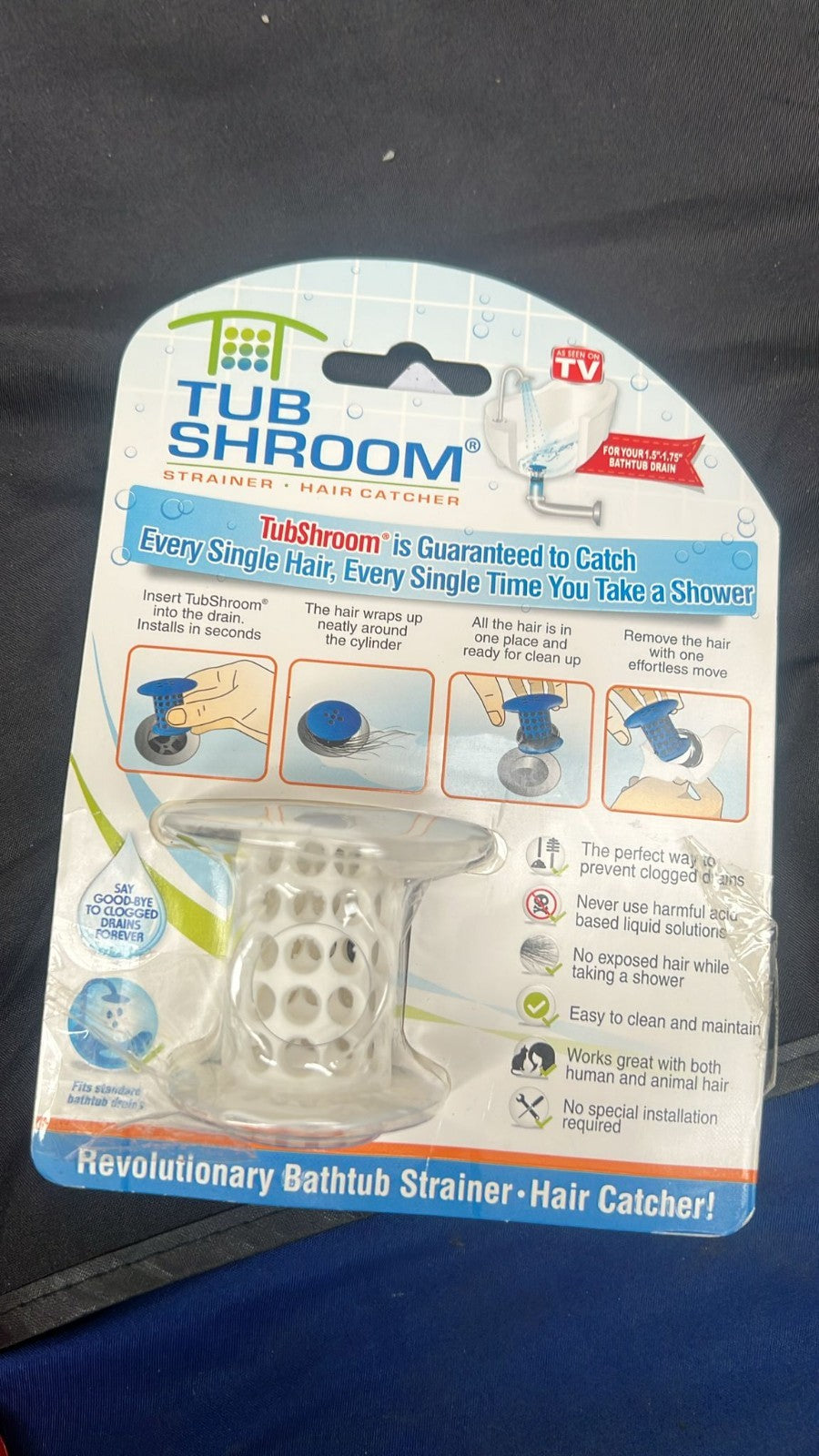 TubShroom Revolutionary Tub Drain Protector Hair Catcher, Silicone, White,