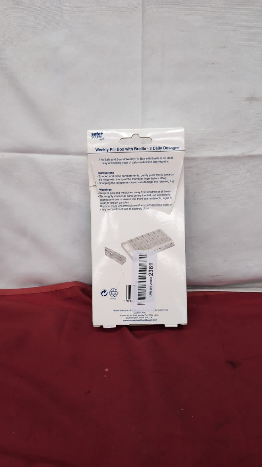 Safe and Sound Weekly Pill Organiser, 2 Compartments Daily (packaging damaged)