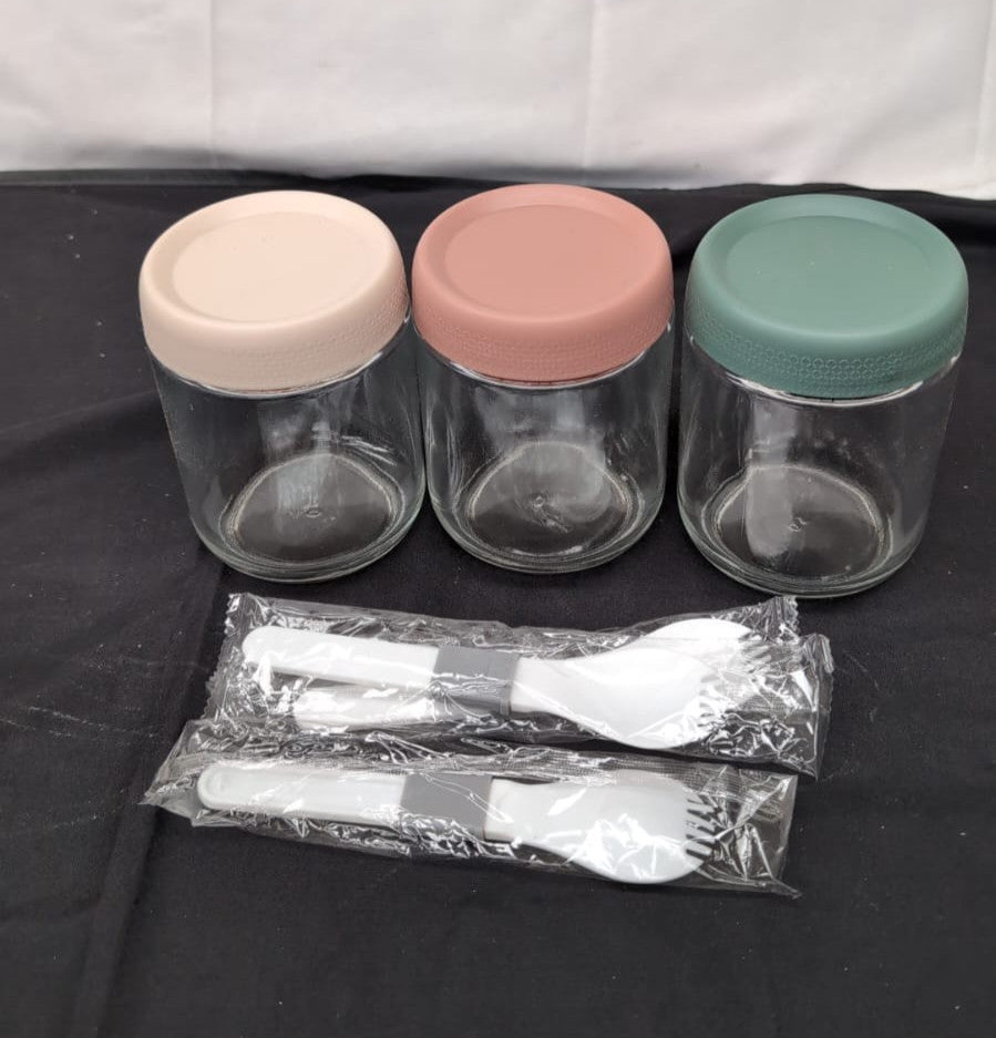Overnight Oats Jar Glass jars Containers with Lids Breakfast  3 Pack 460ml