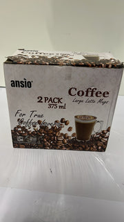 ANSIO Large Latte Glass Coffee Cups - 375ml (12.6 oz) - Gift Box of 2