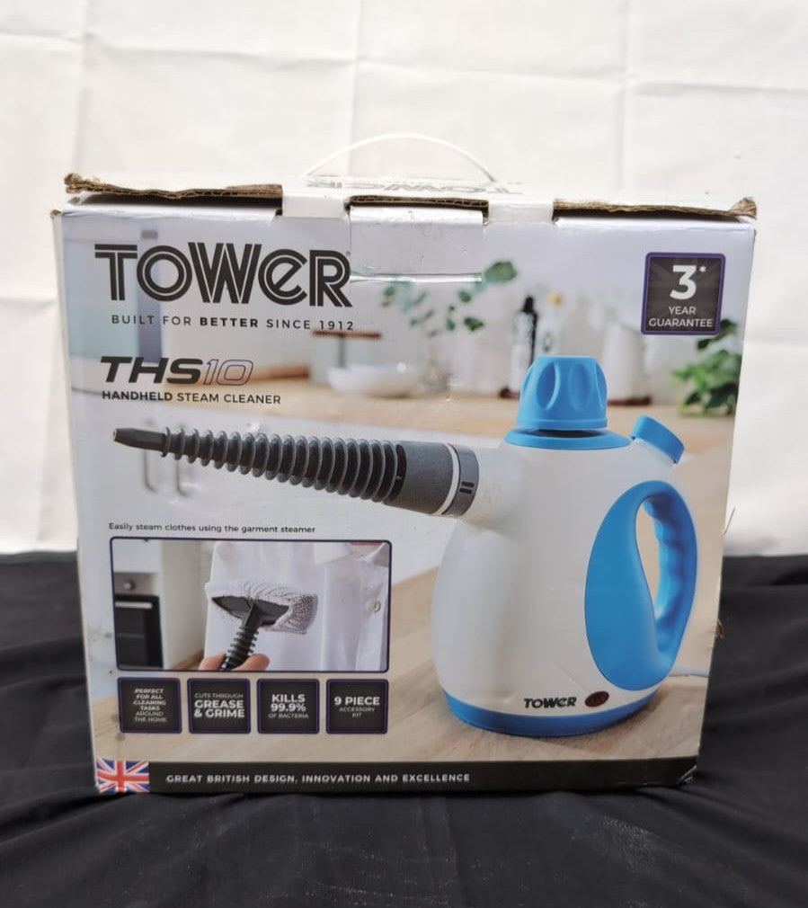 Tower THS10 Handheld Steam Cleaner, Includes Crevice Tool, Blue,250ml(USED)