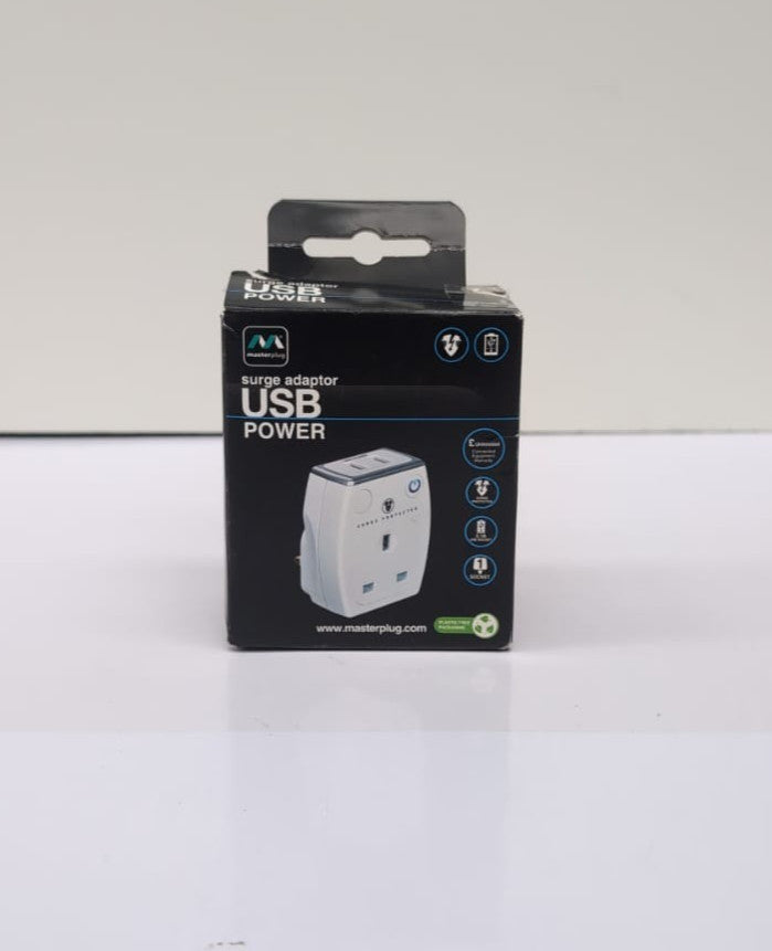 Masterplug MP Single Socket Surge Protected Power Adaptor with 2USB(BOX DAMAGED)