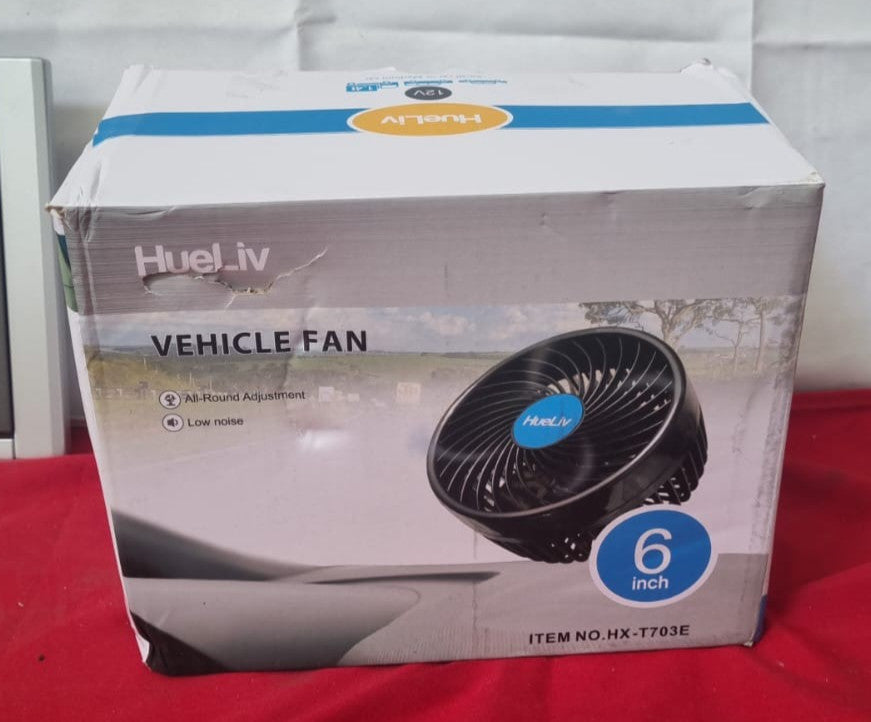 HueLiv Car Fan 12V Electric Vehicle with Suction Cup Cooling Plugs (box damaged)
