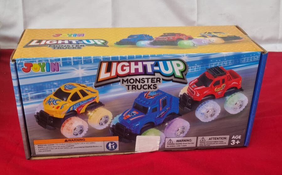 JOYIN 3 Pack Monster Truck Toys for Boy  Motion Activated Light-Up Cars