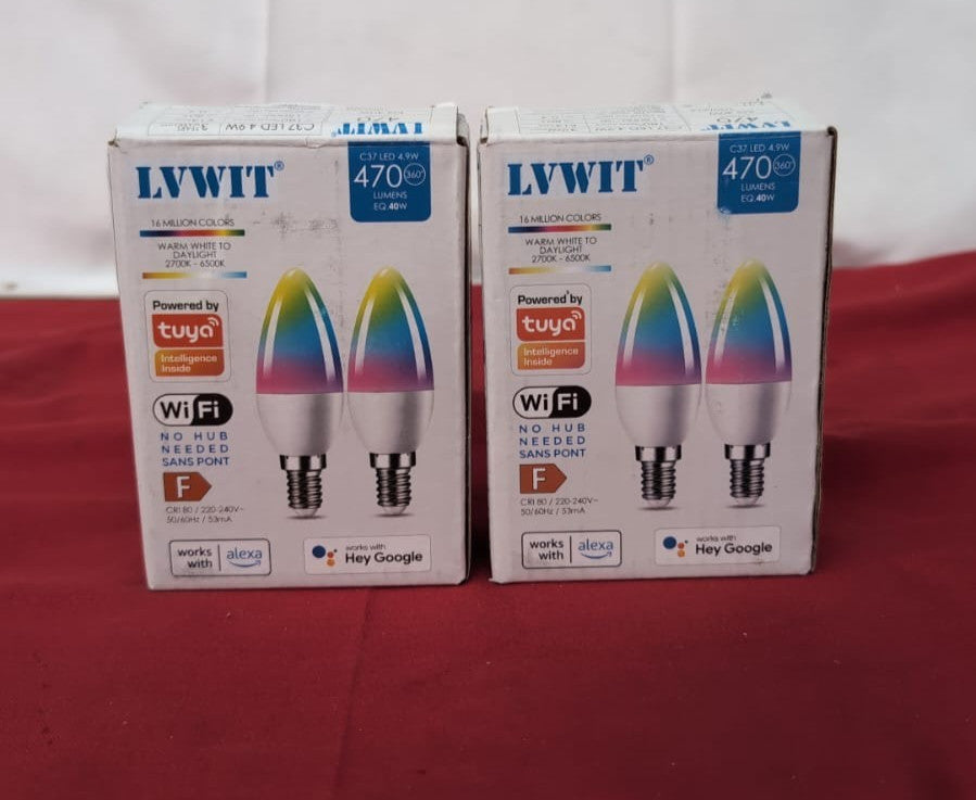 LVWIT E14 Screw Smart Bulb,4.9W Smart Candle Bulbs Alexa,2count per box,2 Pack
