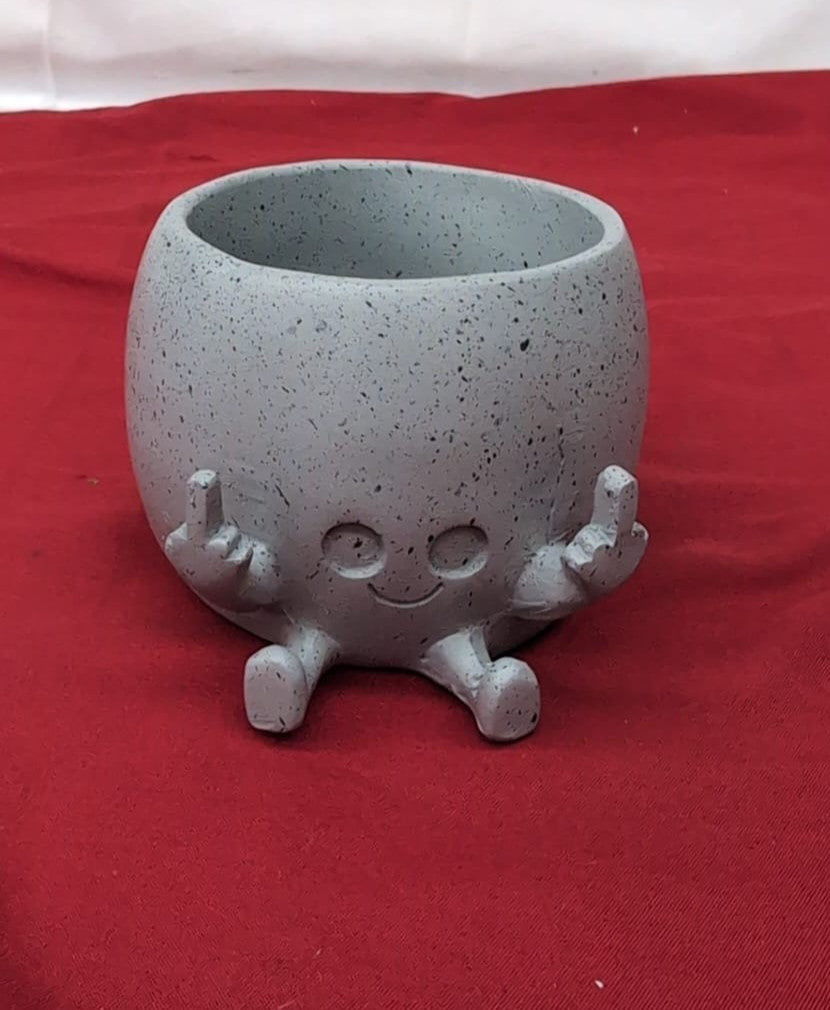 Smiling Plant Pot with Middle Fingers up, Creative Shaped Figure Resin Mini Pot