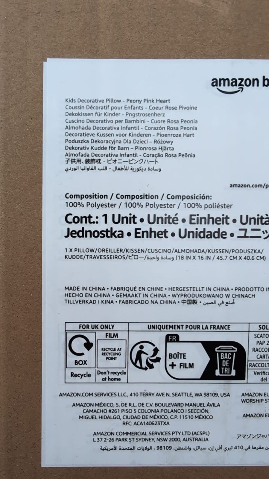 Amazon Basics Peony Pink Heart Decorative Pillow, 45 x 41 cm