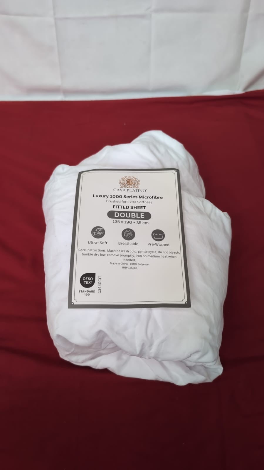 Fitted Sheet Double, White , Deep Pocket  (35 cm) (Packaging Damaged)
