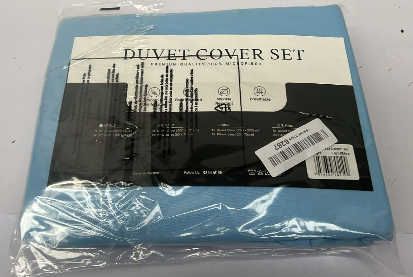 Imperial Rooms Single Duvet Cover Set Brushed Microfiber Plain Light Blue