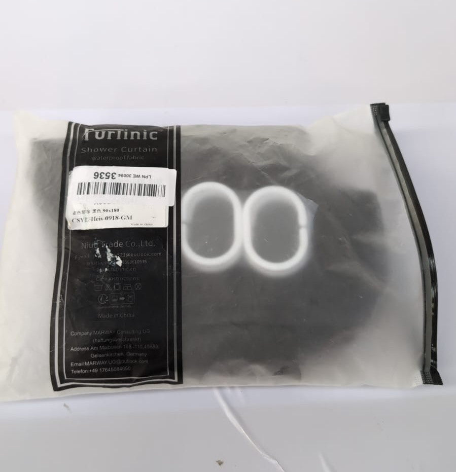 Furlinic Black Shower Curtain AntiMould Resistant Waterproof (packaging damaged)