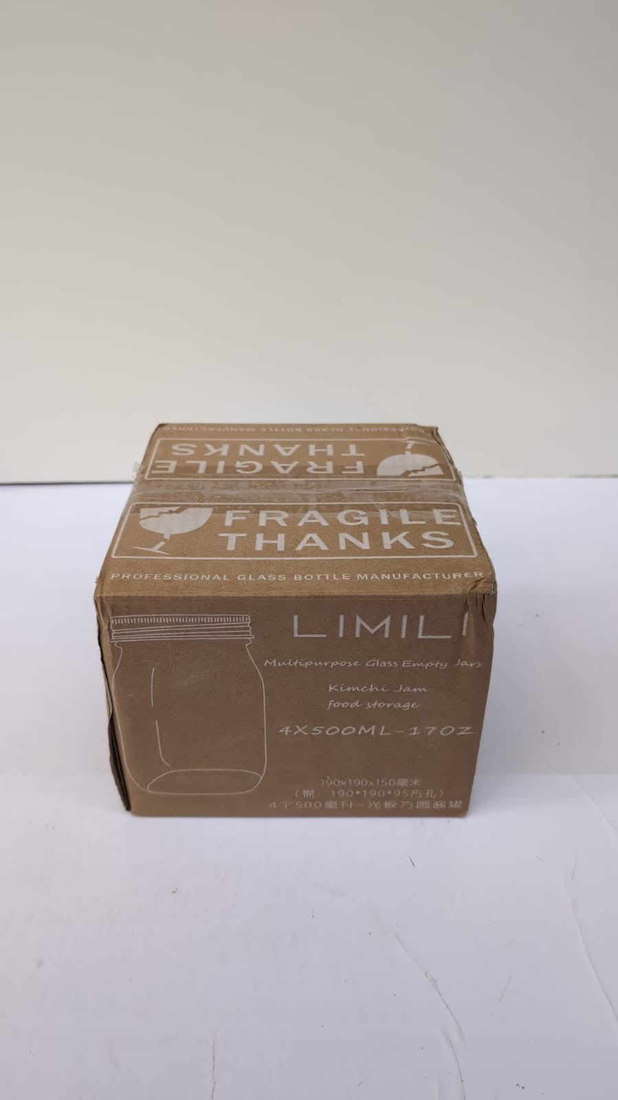 LIMILI Glass Jars with Lids, 4 Pack 500ml / 17oz