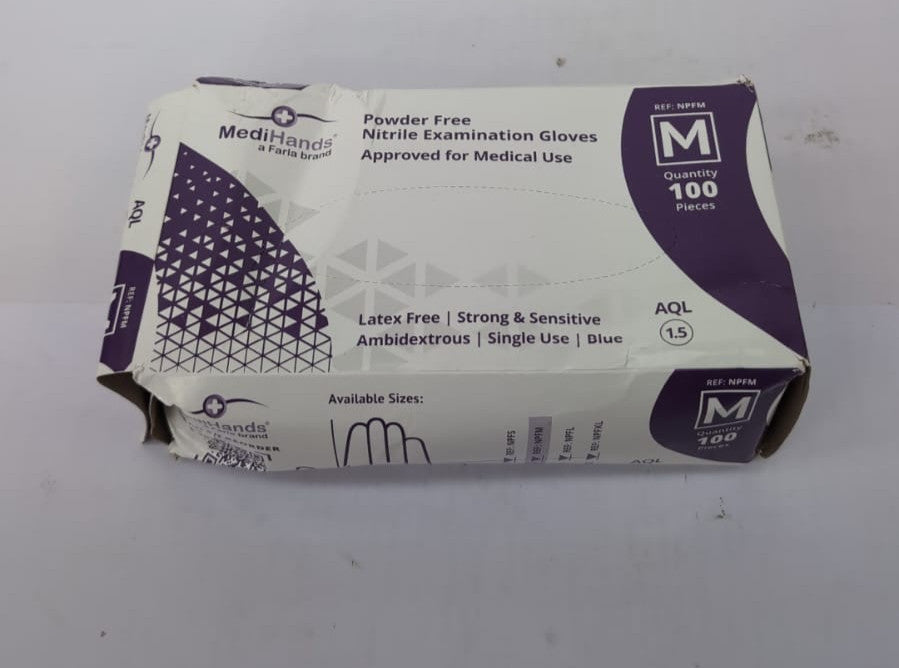 MediHands Nitrile Gloves Medium, Blue Heavy Duty Disposable Glove (box damaged)
