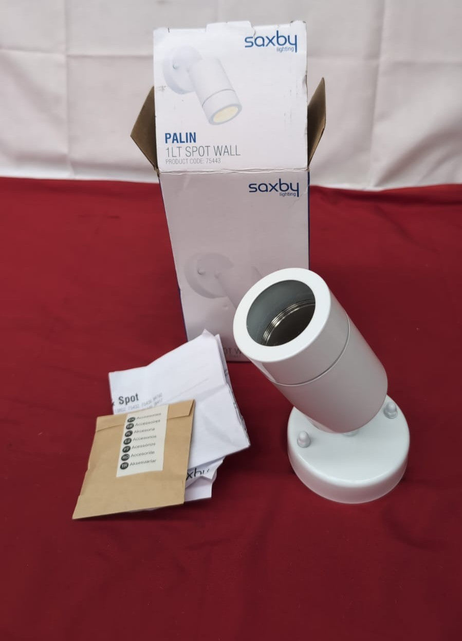 Saxby75443 Palin Gloss White StainlessSteel Outdoor IP44 Wall Light(Box damaged)