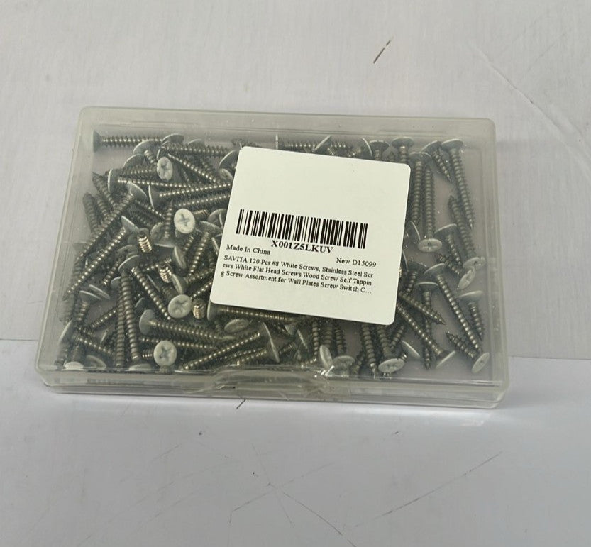 SAVITA 120 Pcs #8 White Stainless Steel Flat Head Wood Screws