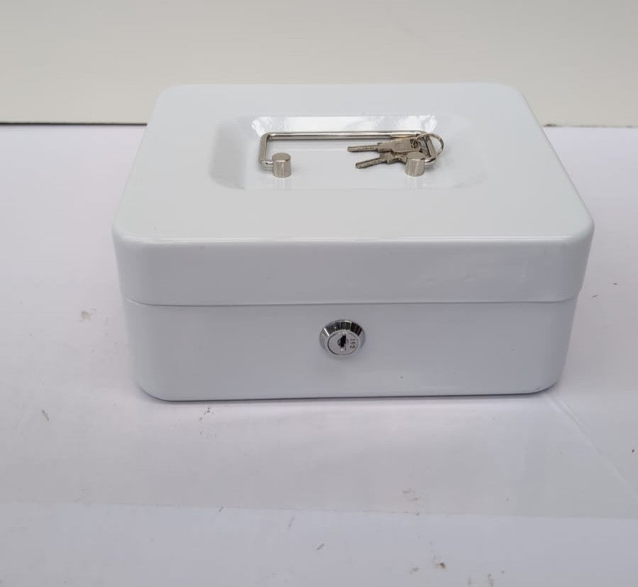 Steel Cash Box with Key Lock, Metal Small Money Organizer with Money Tray,white