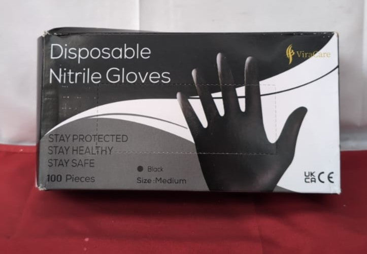 100 BLACK DISPOSABLE NITRILE GLOVES POWDER  (packaging damaged)