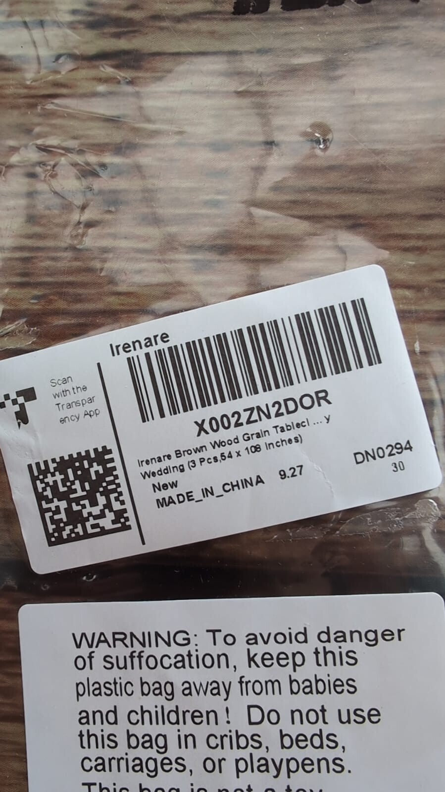 Irenare Brown Wood Grain Tablecloths Rustic Plastic Table (3Pcs,54 x 108 Inches)