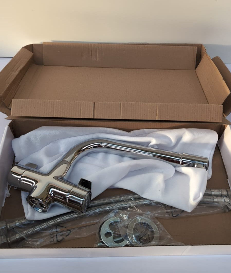 Kitchen Sink Mixer Tap Swivel Spout Twin Handles Chrome (Box damaged)