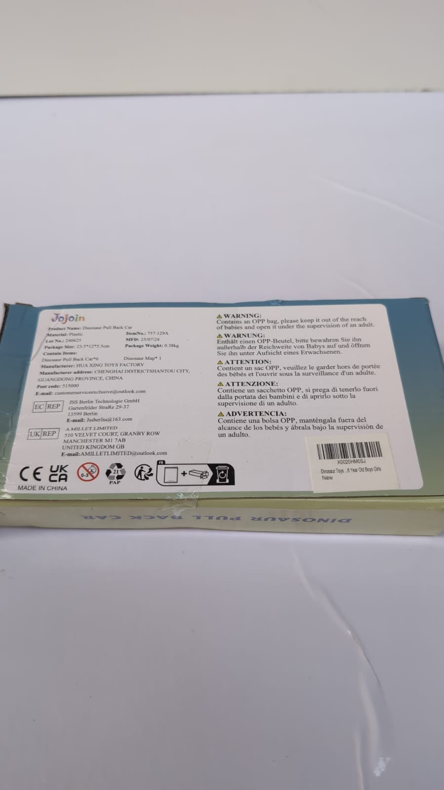 Jojoin Dinosaur Toys for Boys - 6 pcs Dinosaur Pull Back Cars (box damaged)