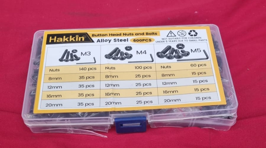 Hakkin 600Pcs Nuts and Bolts M3 M4 M5 Fully Threaded Button (package damaged)