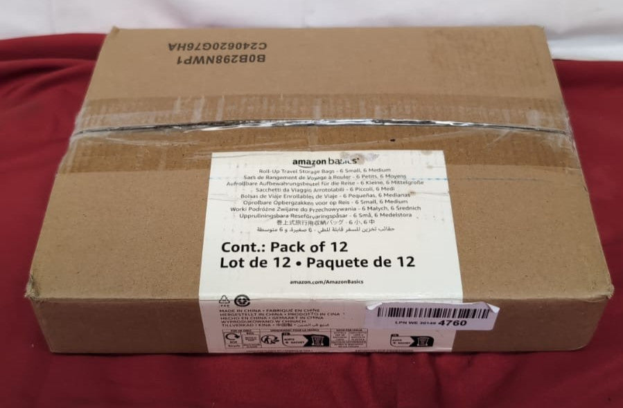 Amazon Basics Roll-Up Travel Storage Bags, Zipper, 12 count (6 Small, 6 Medium)