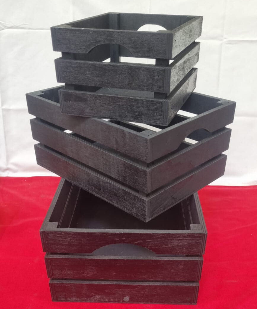 3 Pack Wood Crates with Handles, Rustic Nesting Storage Container Box Decorative