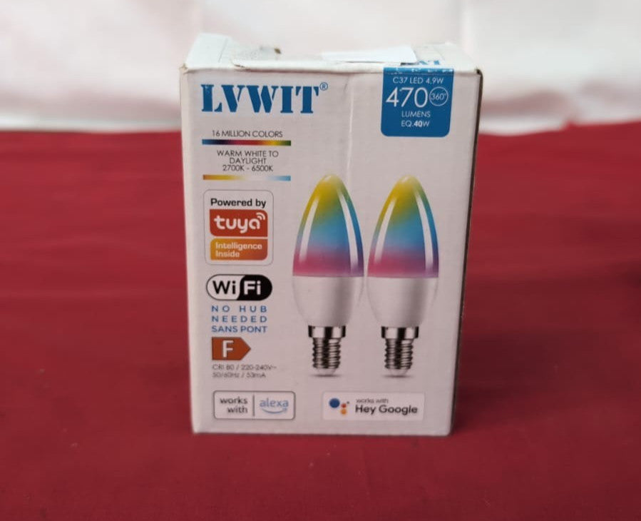 LVWIT E14 Smart Bulb, Light Bulbs,C37 RGBSmart CandleBulbs,4.9W 2PK (BOXDAMAGED)