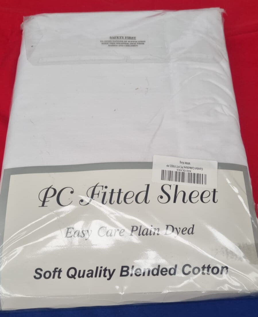 Fitted Bed Sheet With FREE MATCHING PILLOW CASES Poly Cotton  Bed White King