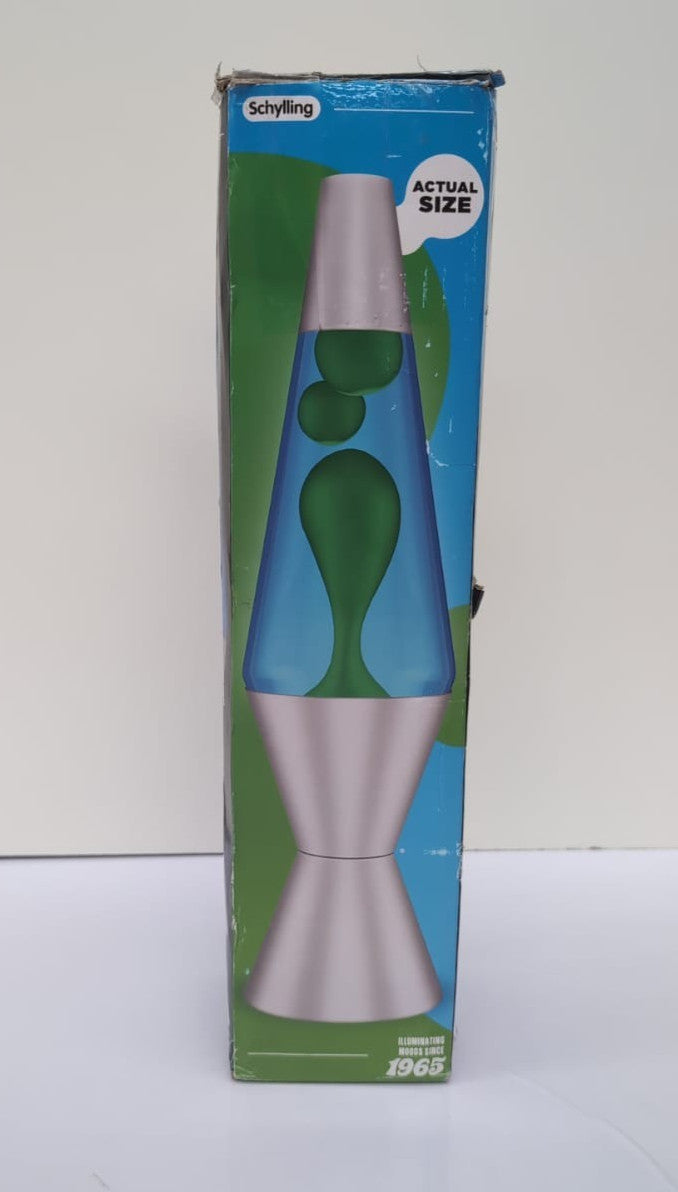 Lava Lamp , Green Wax, Silver Base and Cap, Original 14.5 (BOX DAMAGED)