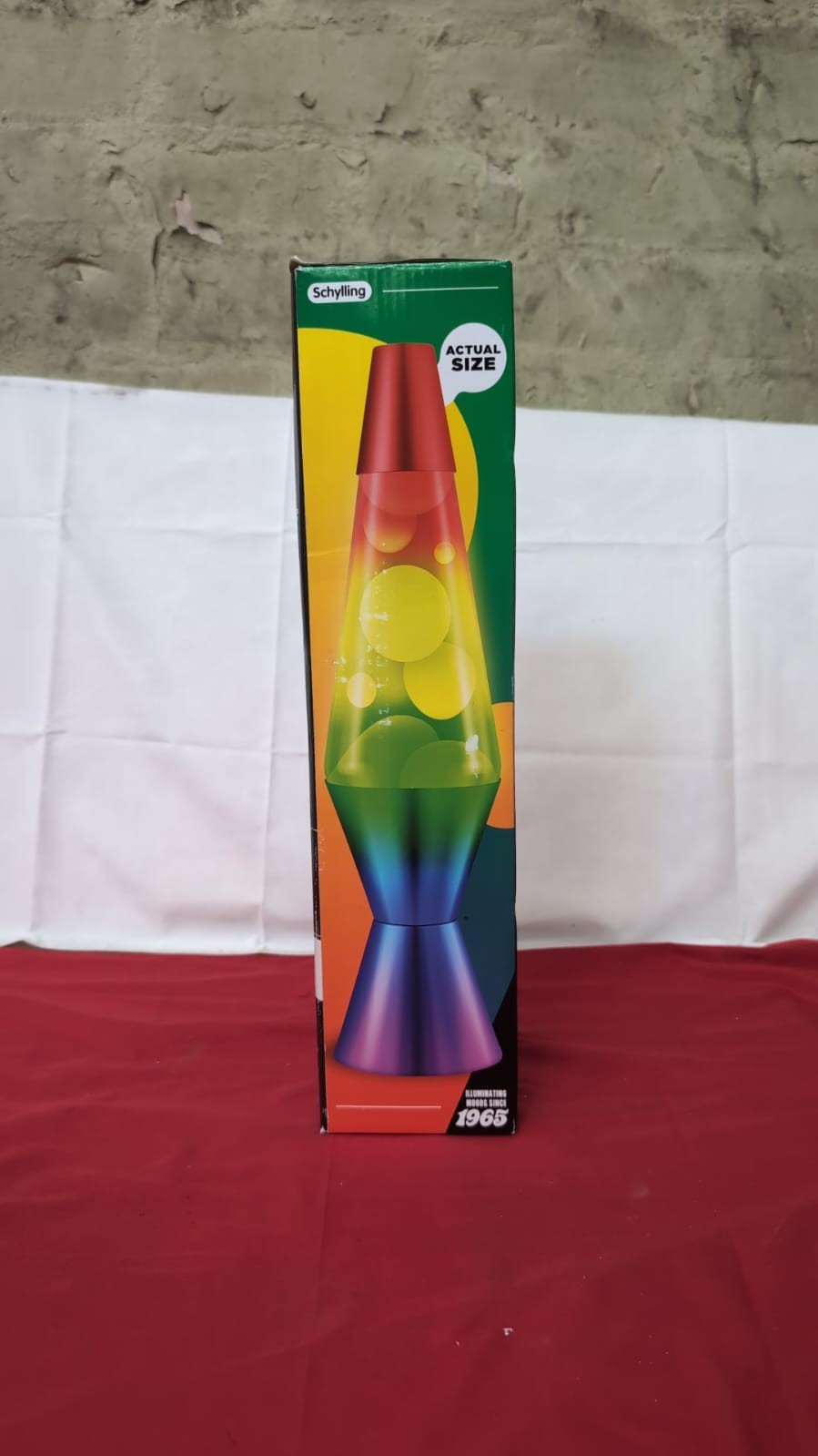 Lava Lamp Rainbow 2179, Hand Painted Tri-color Globe, White Wax, Clear Liquid