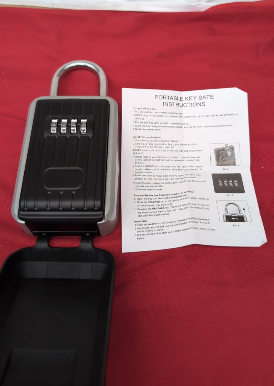 Key Safe Padlock with Shackle, 4-Digit Combination Code Lockbox for Keys Outdoor