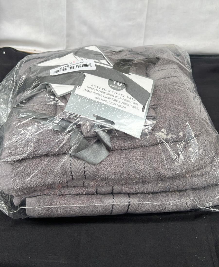 10 Piece Egyptian Cotton Towel Set Bath Bale Set Grey(PACKAGING DAMAGED)