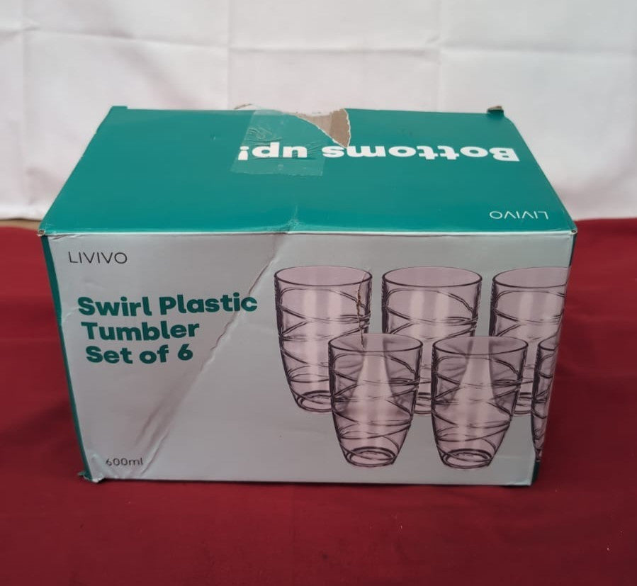 LIVIVO Set of 4 Plastic Acrylic Drink Tumblers w/ Swirl Design(box damaged)