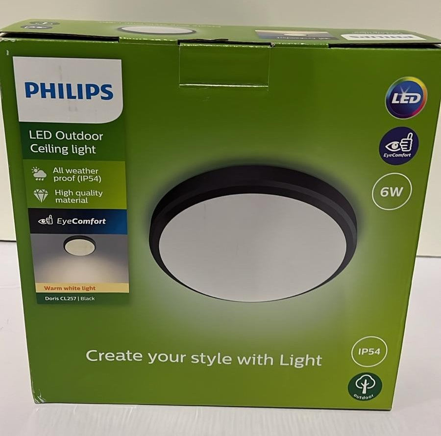 Philips LED Doris Outdoor Ceiling Light 6W [Warm White - Black]