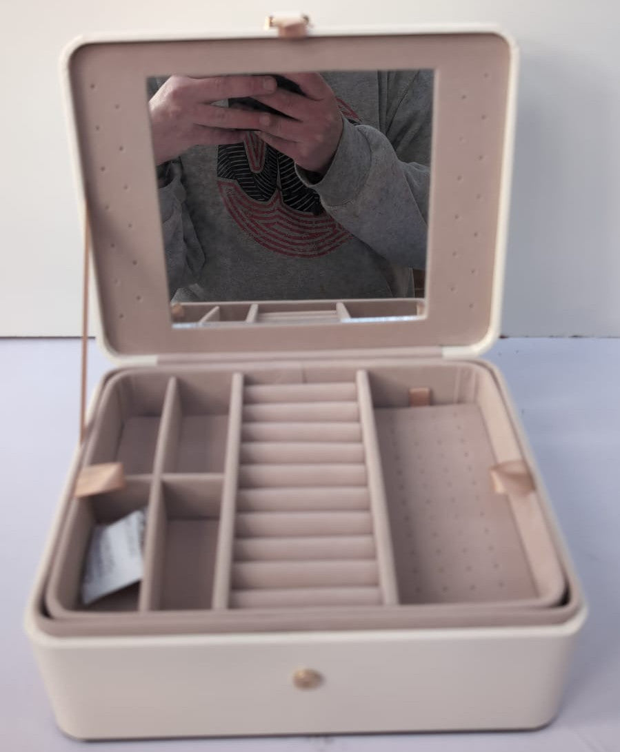 SONGMICS Jewellery Box Organiser with Mirror, 2-Layer Jewellery Storage Case