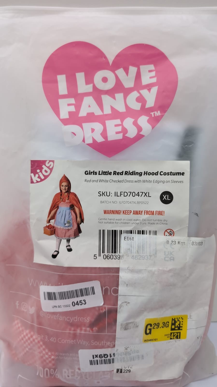 I LOVE FANCY DRESS Girls Little Red Riding Hood Costume Red  XL(PACK DAMAGED)