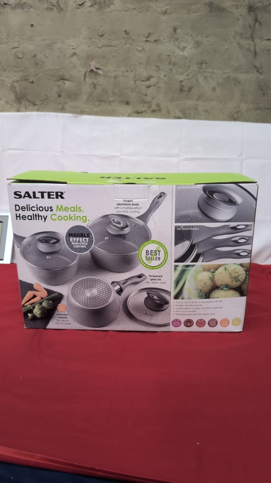 Salter Marblestone 2 Piece Saucepan Set,16cm and 20cm Pans, Non-Stick, Glass Lid