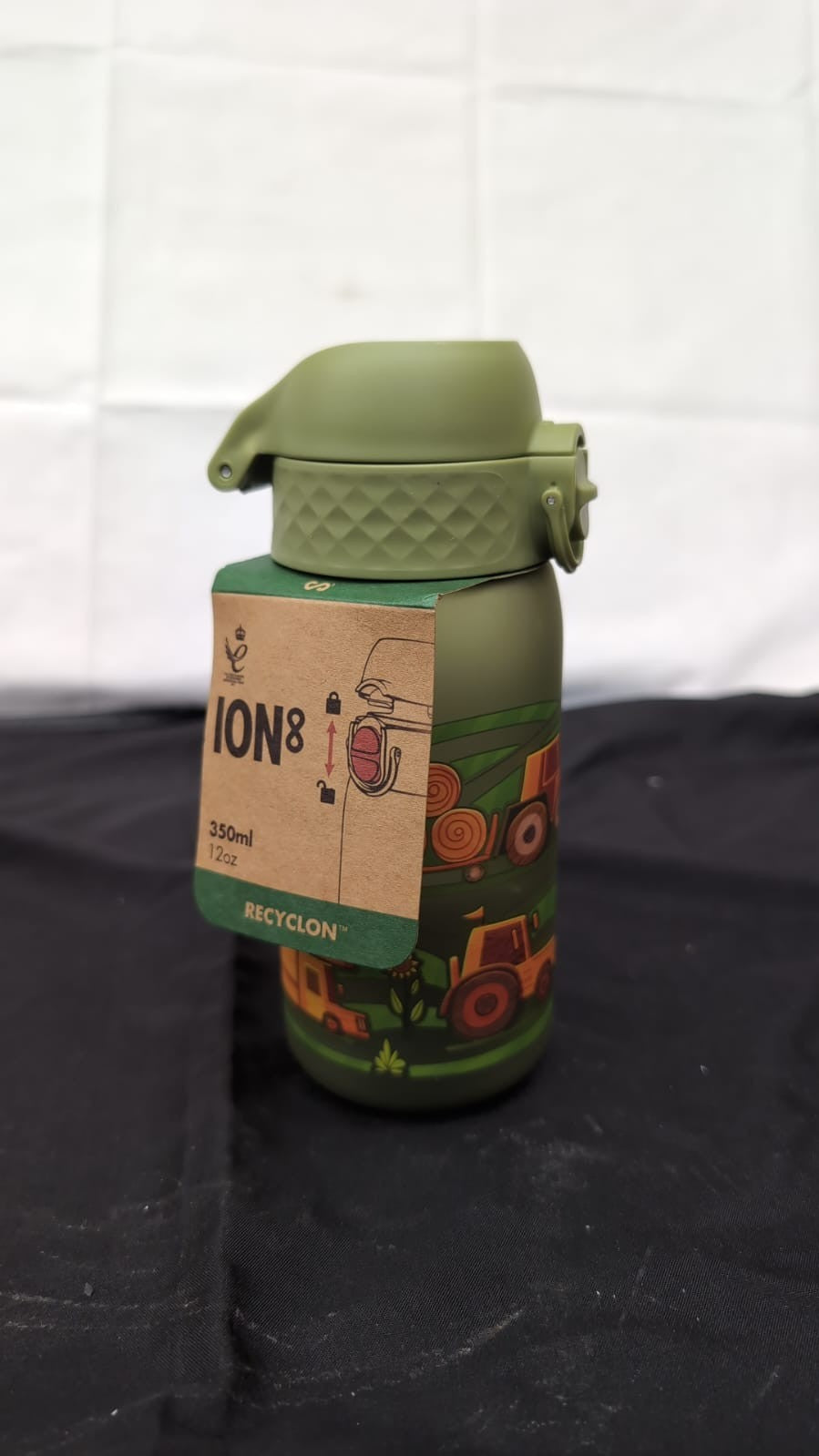 ION8 Kids Water Bottle,350 ml/12 oz, Leak Proof,Green,Farming Machines