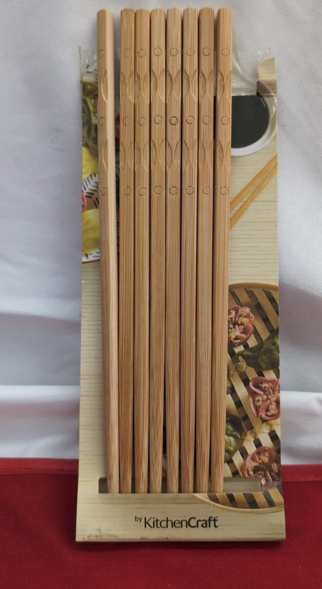 KitchenCraft Wooden Chopsticks, Japanese Style,  Pack of 8 (Packaging Damaged)
